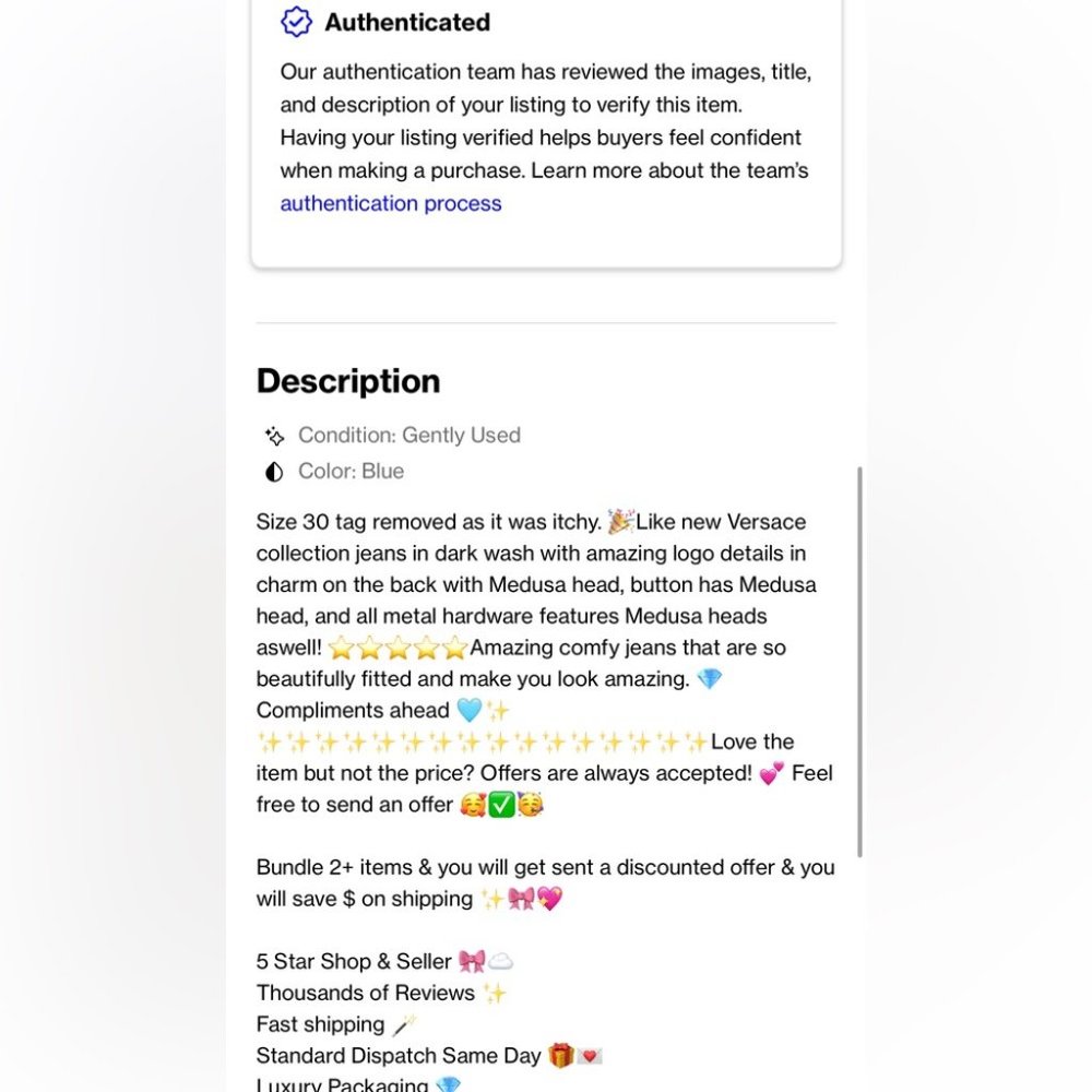 Versace jeans Medusa logo metal emblem buttons charm straight leg dark wash - Picture 4 of 16